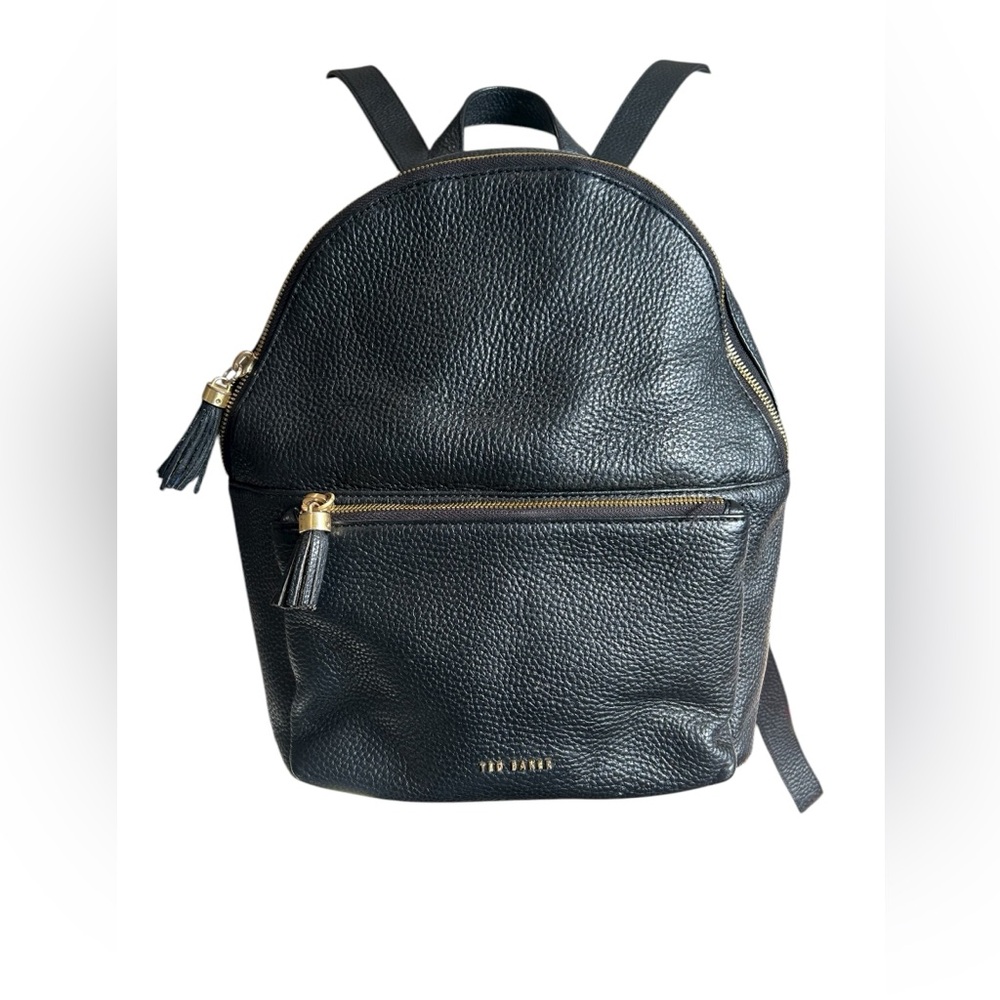 Ted Baker Black Pebble Leather Backpack with Gold Zippers-Awesome shape! $45 OBO